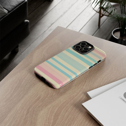 Pastel Striped Tough Phone Case – Protective Retro Rainbow Design