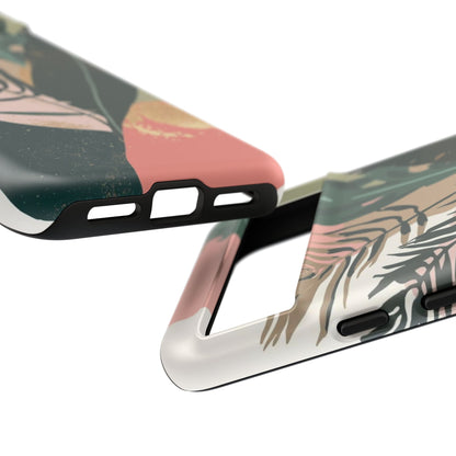 Tropical Leaf Tough Phone Case — Abstract Pink & Green Botanical Protective Cover