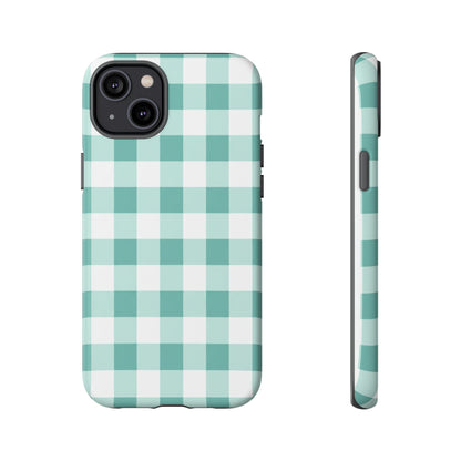 Mint Green Buffalo Check Tough Phone Case — Durable Plaid Protective Cover