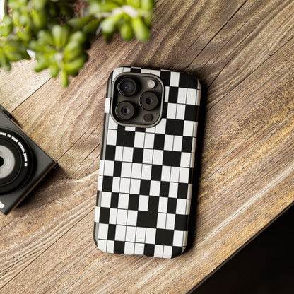 Crossword Grid Phone Case — Black & White Puzzle Pattern Tough Phone Cover