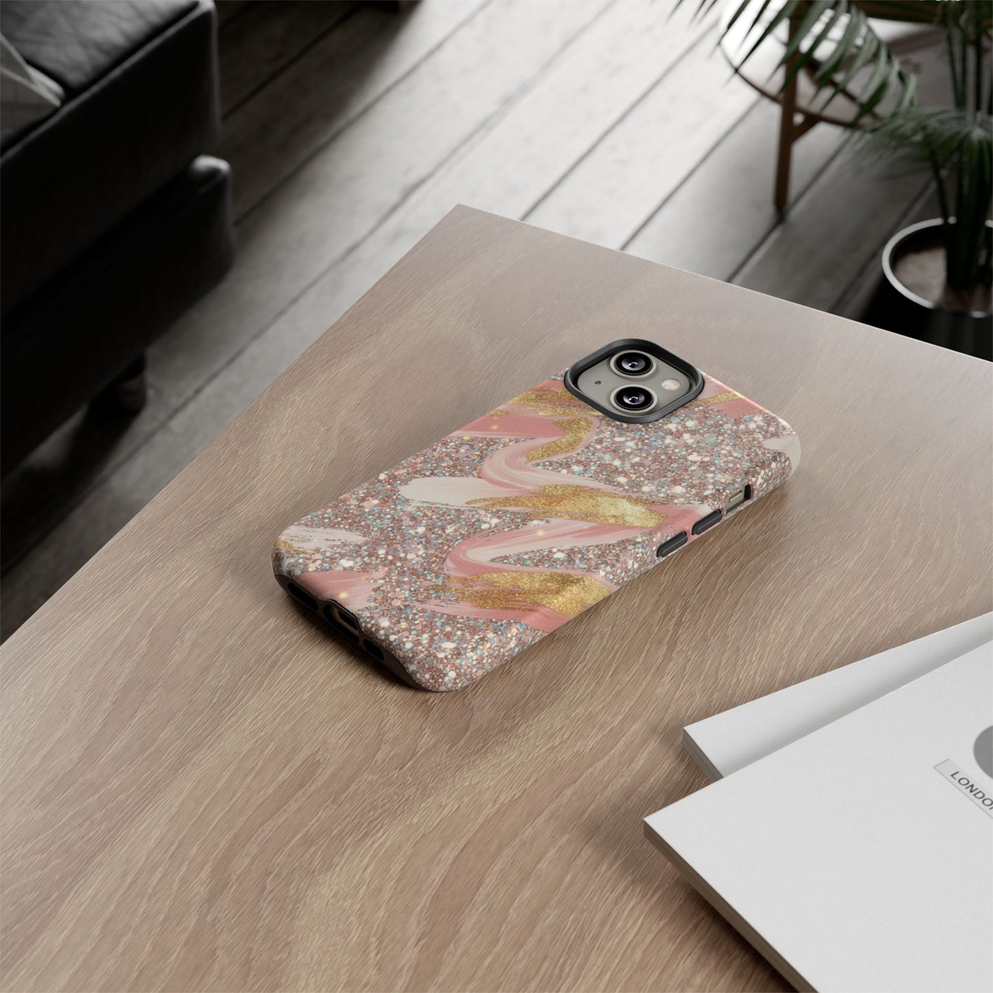 Glitter Blush Marble Phone Case — Pink Gold Swirl Tough Case