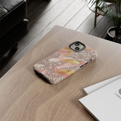 Glitter Blush Marble Phone Case — Pink Gold Swirl Tough Case