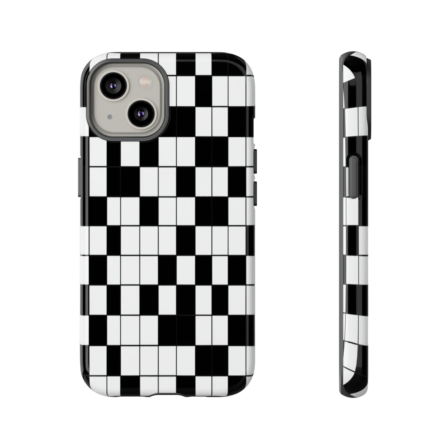 Crossword Grid Phone Case — Black & White Puzzle Pattern Tough Phone Cover