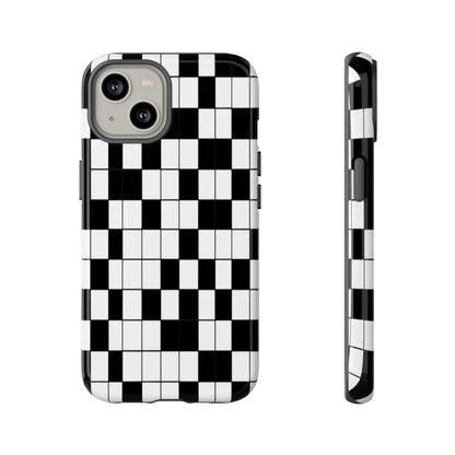 Crossword Grid Phone Case — Black & White Puzzle Pattern Tough Phone Cover