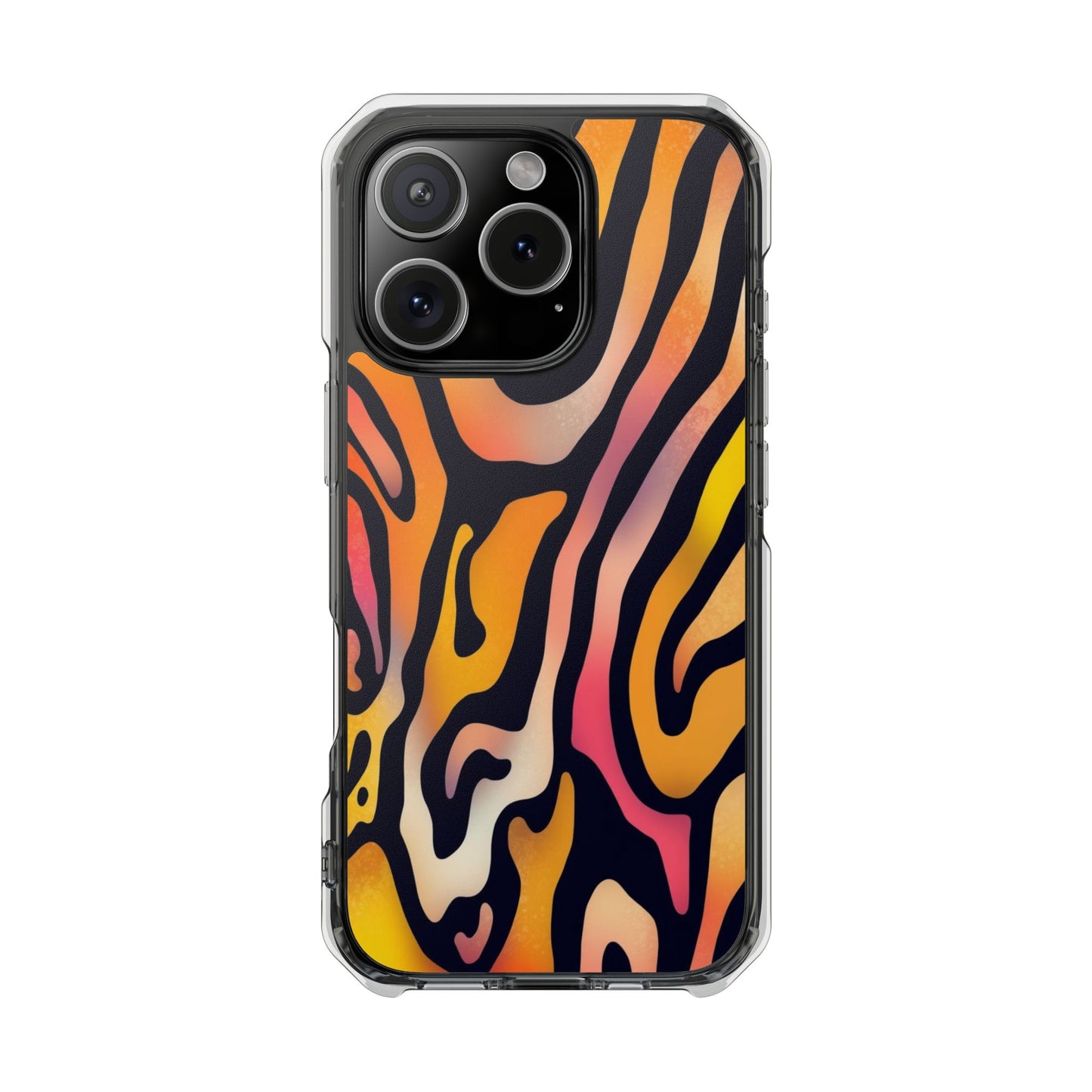 Clear Impact Phone Case — Vibrant Orange Zebra Pattern (Magnetic Compatible)