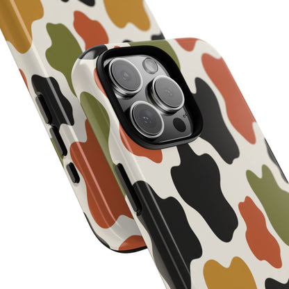 Camouflage Pattern Tough Phone Case – Retro Olive, Rust & Mustard Protective Cover