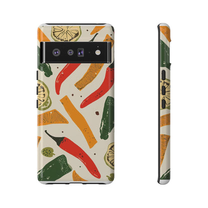 Spicy Peppers Phone Case – Colorful Chili, Lime & Citrus Pattern