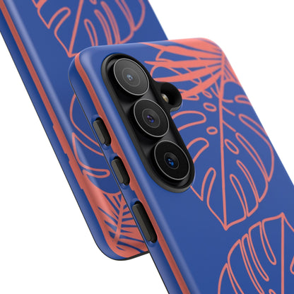 Tropical Monstera Phone Case — Blue & Coral Leaf Protective Cover