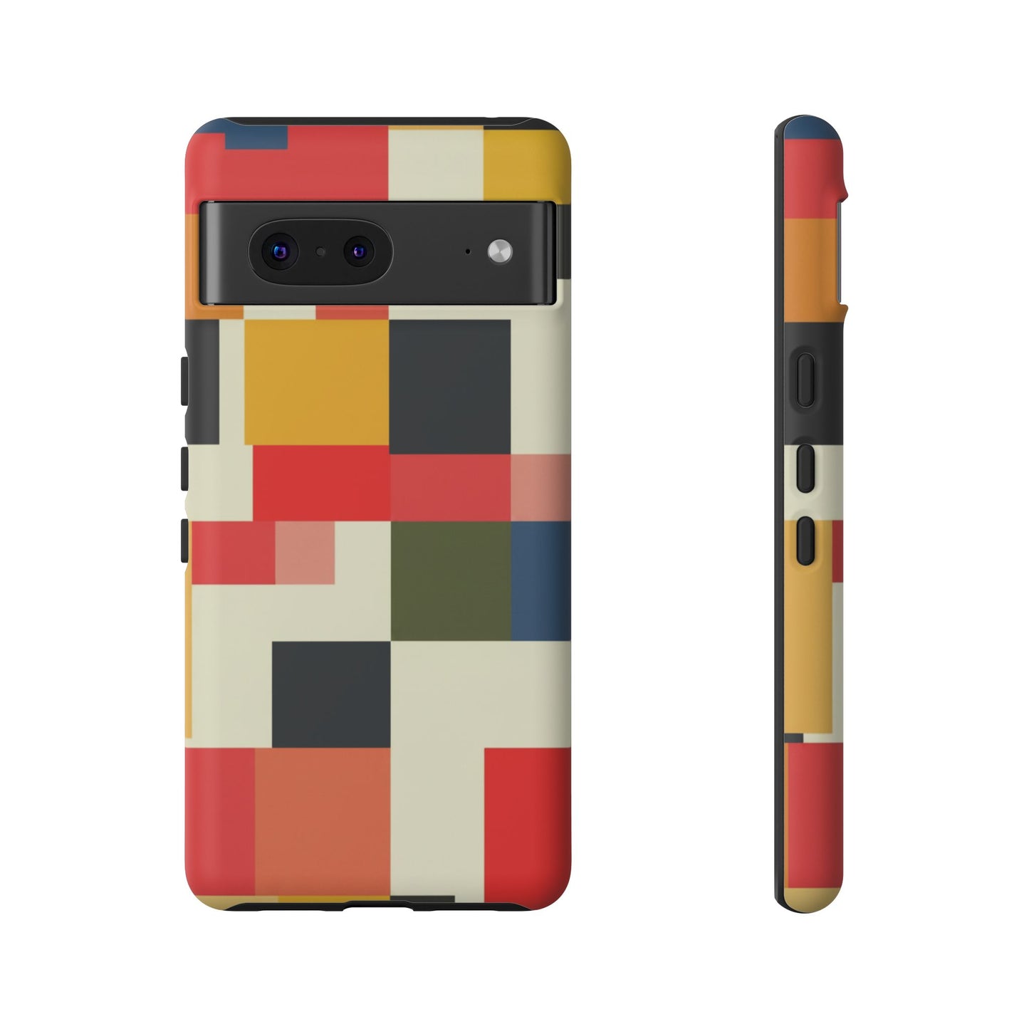 Abstract Color Block Tough Phone Case — Retro Geometric Protective Cover