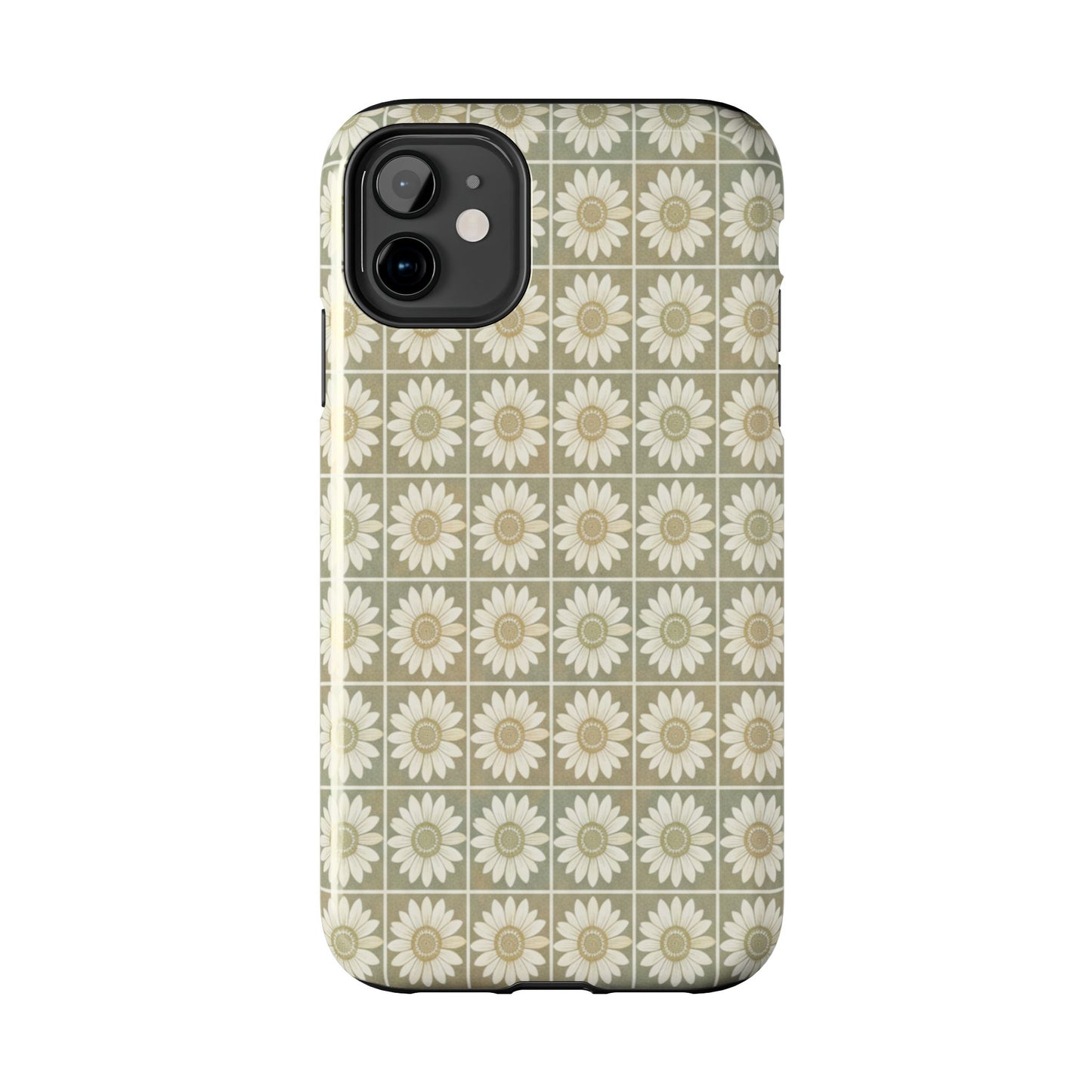 Daisy Tile Tough Phone Case — Retro Floral Protective Phone Cover