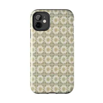 Daisy Tile Tough Phone Case — Retro Floral Protective Phone Cover