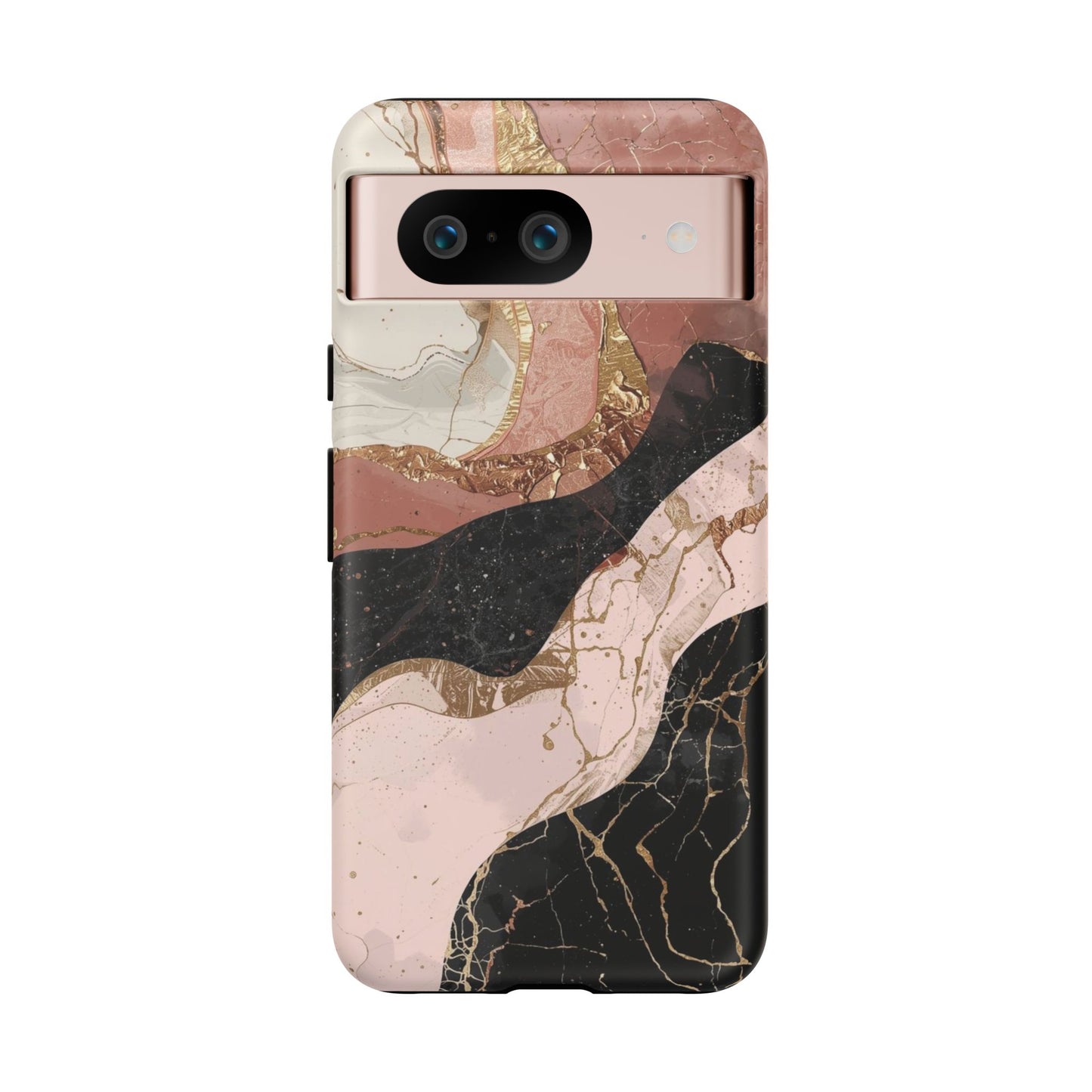 Marbled Rose Gold Phone Case — Abstract Pink & Black Protective Tough Case