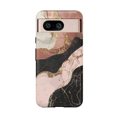 Marbled Rose Gold Phone Case — Abstract Pink & Black Protective Tough Case