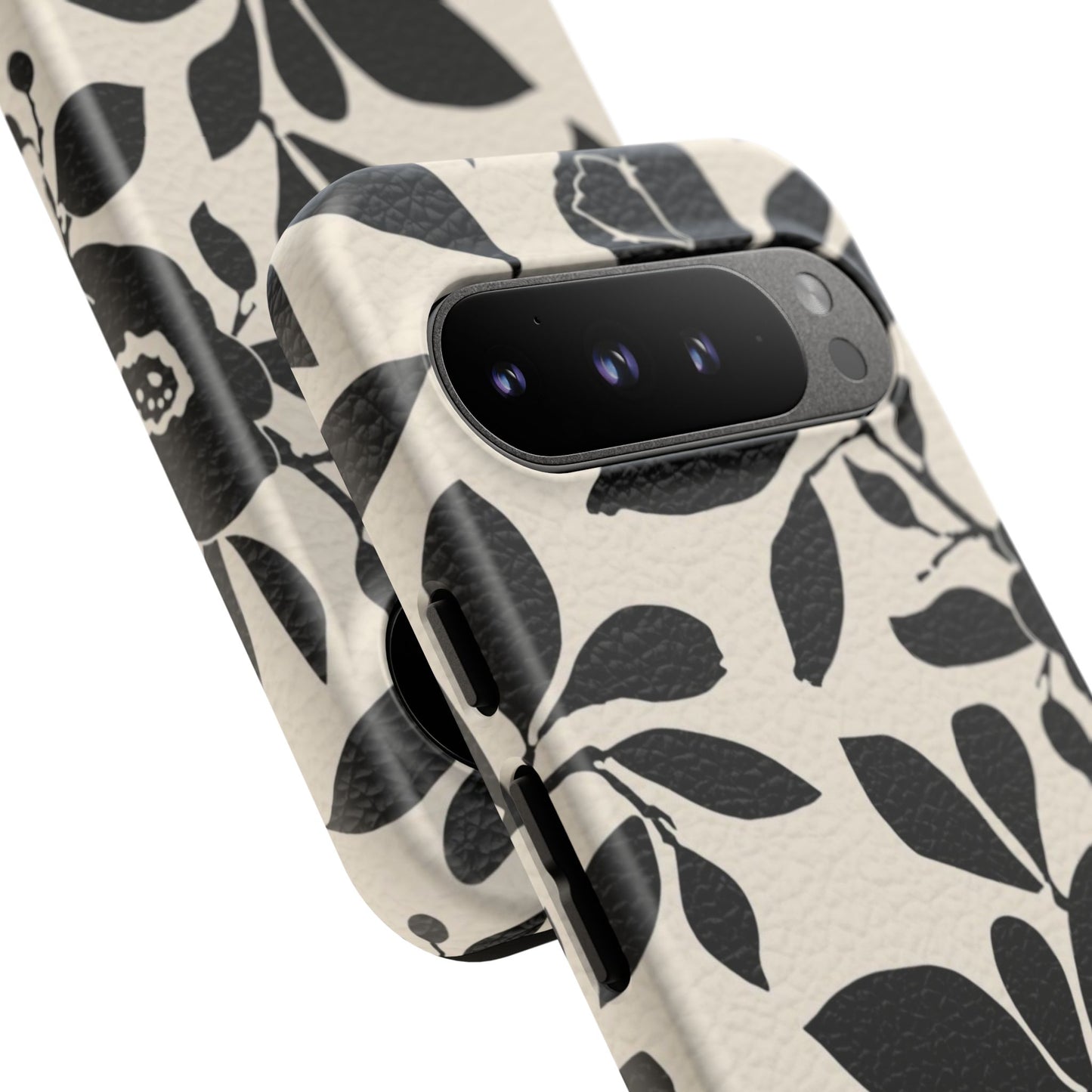 Black Floral Pattern Phone Case — Monochrome Botanical Tough Case
