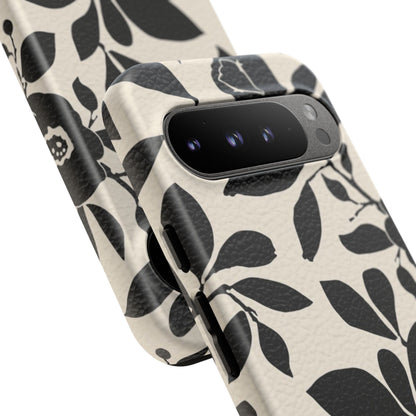 Black Floral Pattern Phone Case — Monochrome Botanical Tough Case