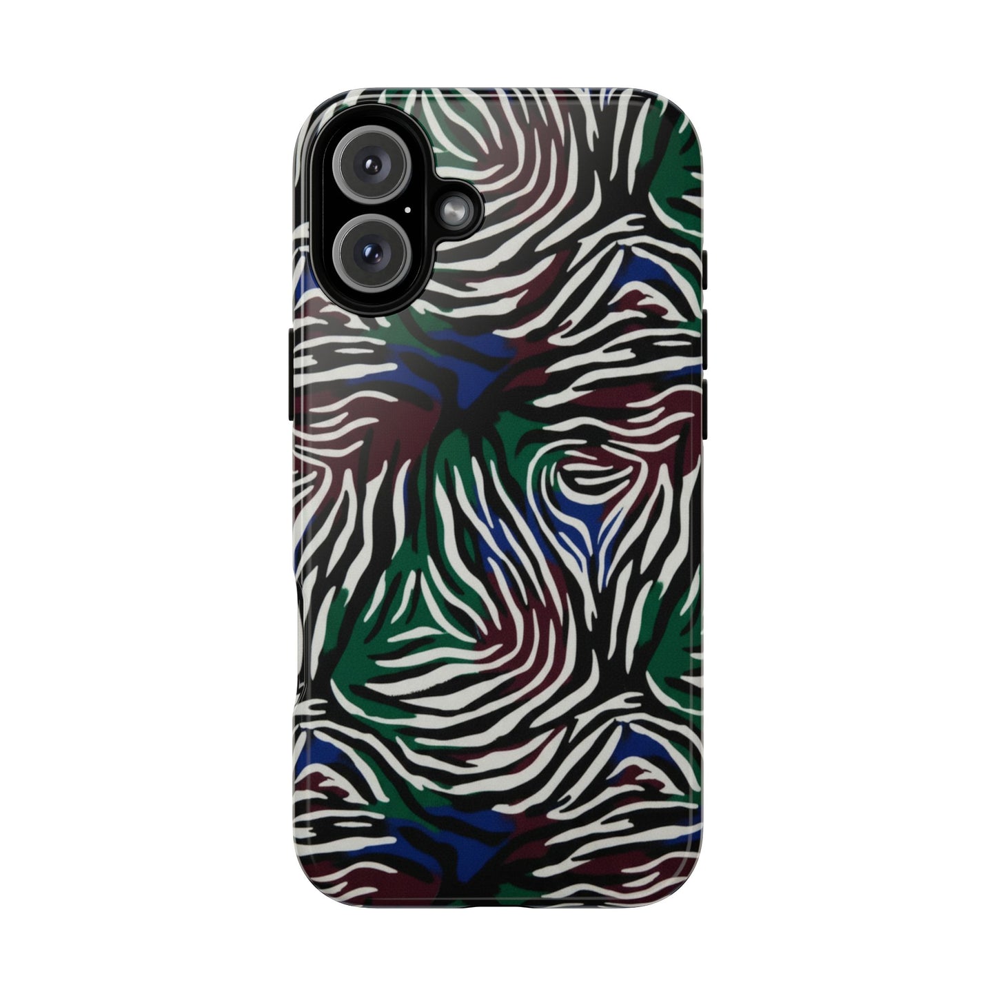 Zebra Camo Tough Phone Case – Green & Blue Animal Print Protective Cover