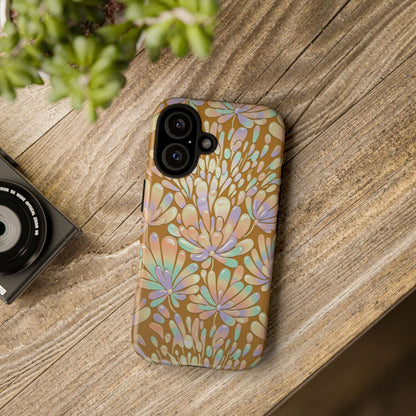 Floral Burst Tough Phone Case – Gold Pastel Botanical Protection