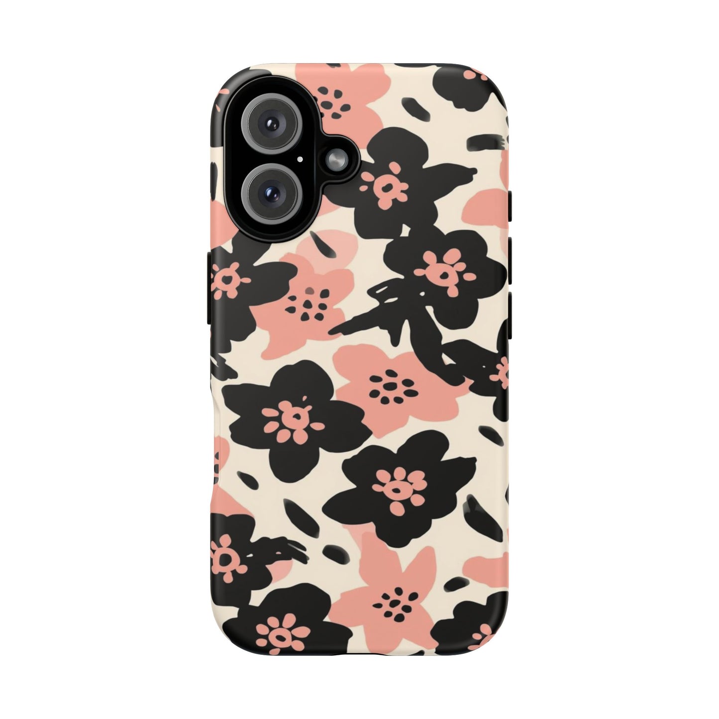 Floral Phone Case — Pink & Black Retro Blossom Protective Cover