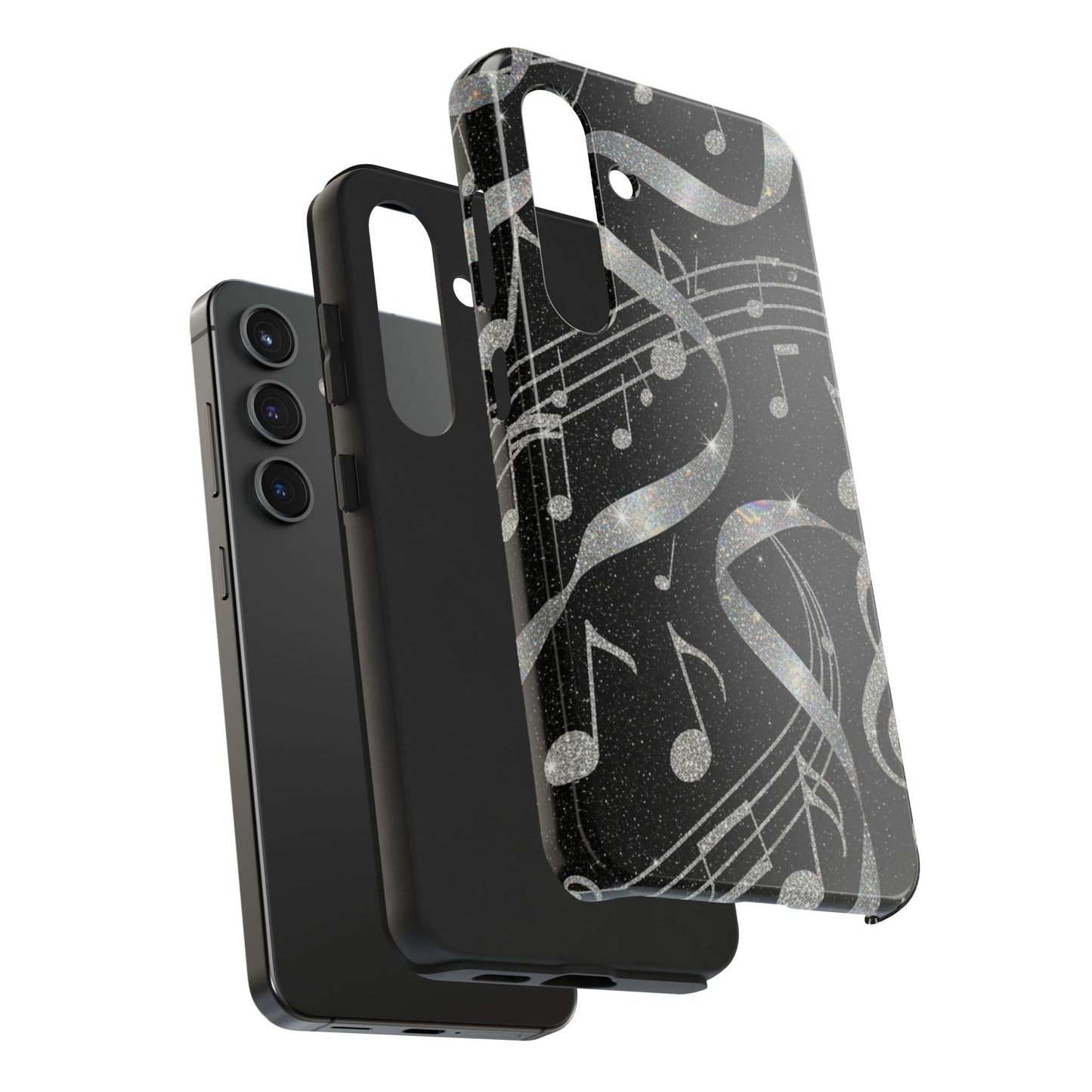 Musical Notes Tough Phone Case – Glitter Black Musician Phone Cover