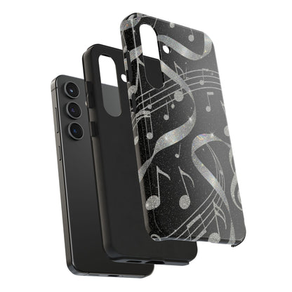 Musical Notes Tough Phone Case – Glitter Black Musician Phone Cover