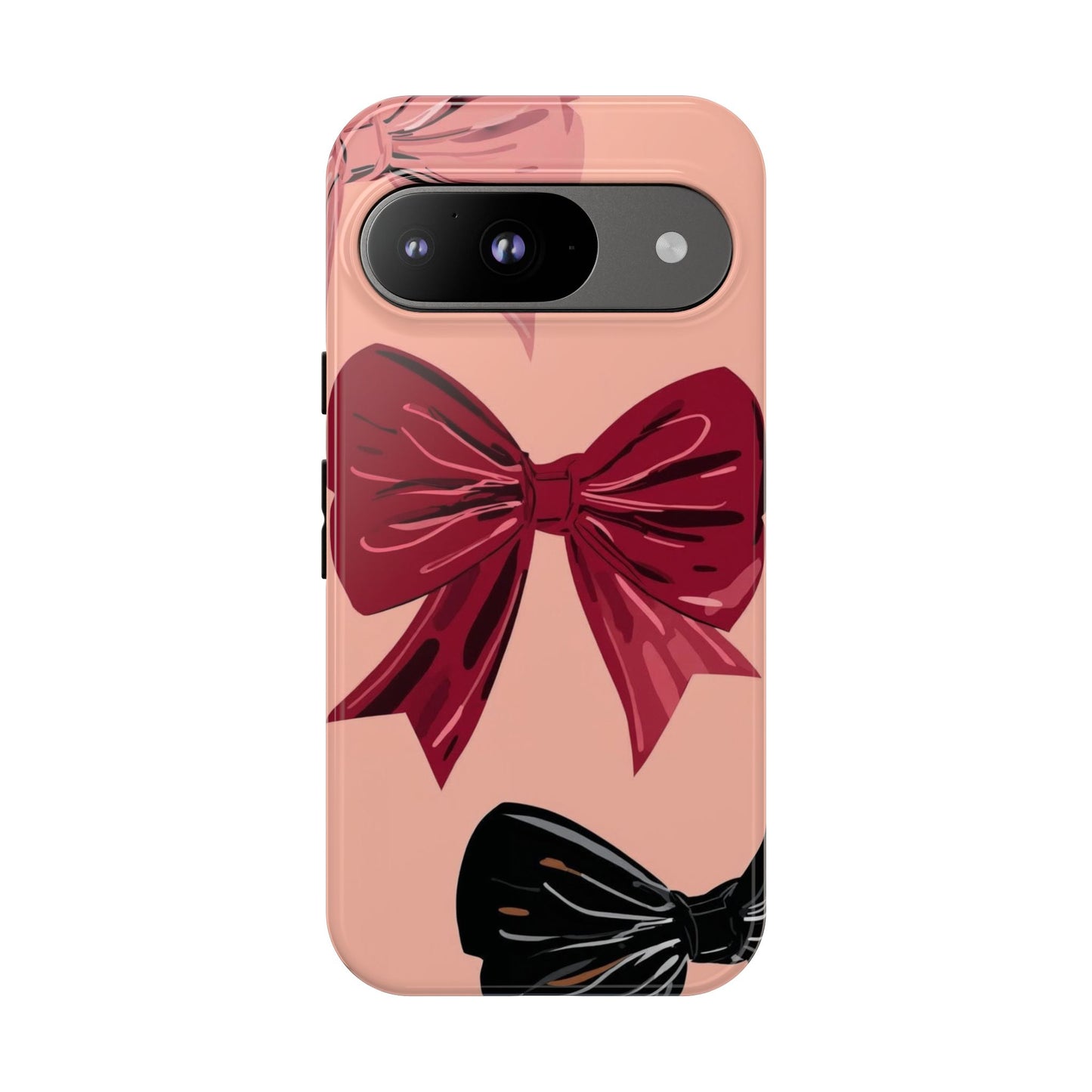 Bow Pattern Tough Phone Case — Pink, Red & Black Decorative Bows