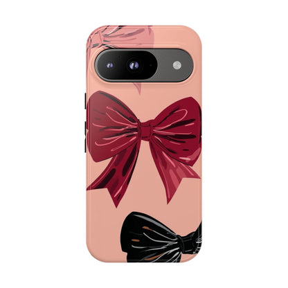 Bow Pattern Tough Phone Case — Pink, Red & Black Decorative Bows