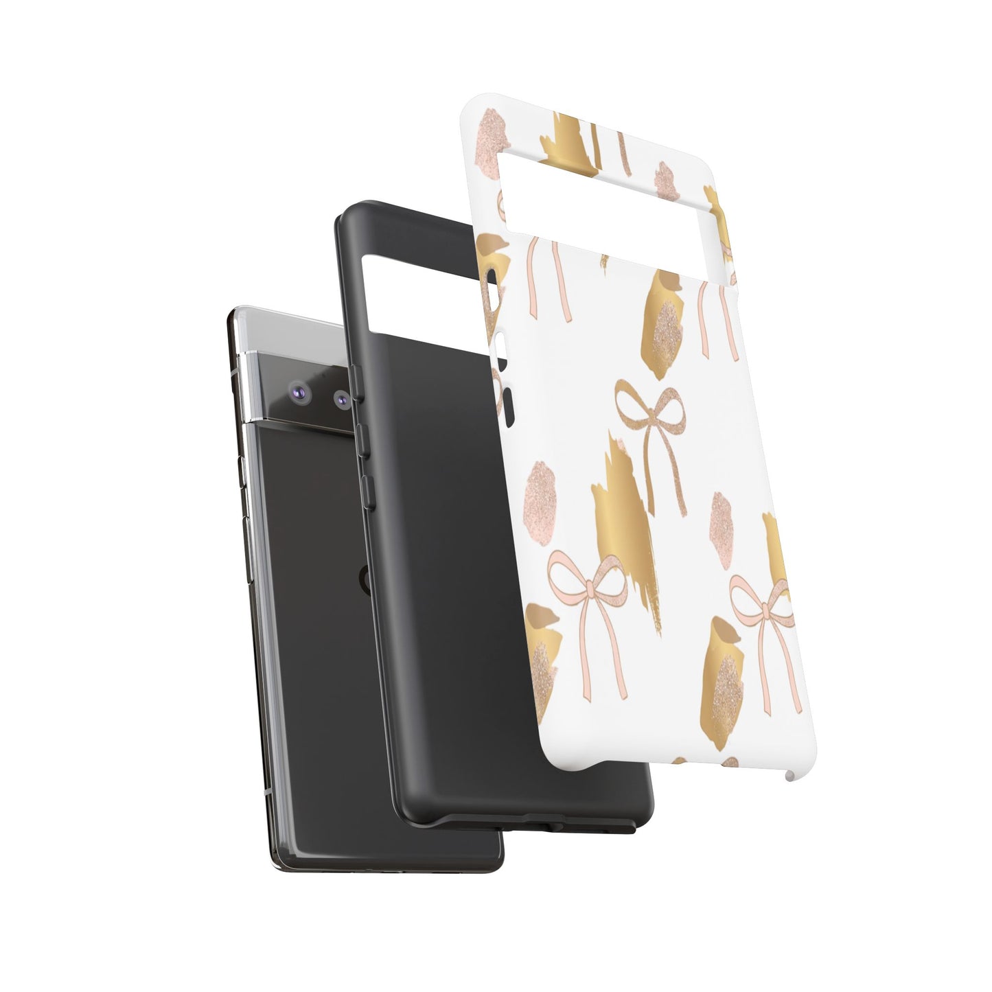 Phone Case — Gold Brushstroke & Blush Bow Pattern