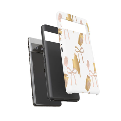 Phone Case — Gold Brushstroke & Blush Bow Pattern