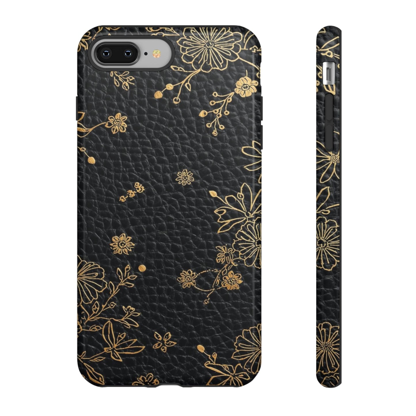 Floral Gold Foil Leather Texture Tough Phone Case