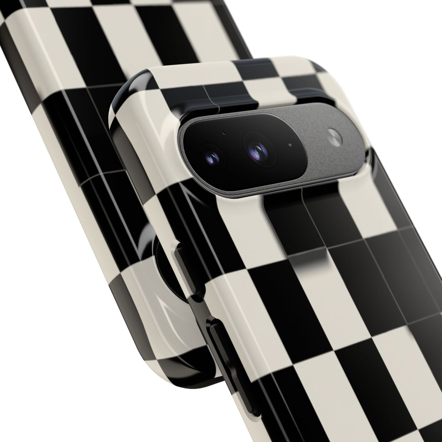 Checkerboard Tough Phone Case — Classic Black & Cream Grid Protective Cover