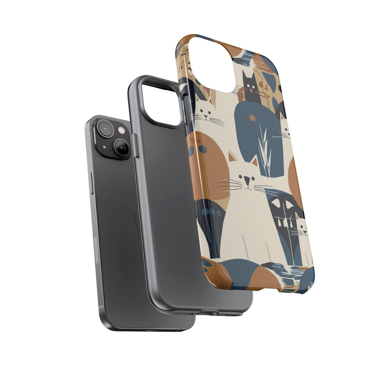 Cat Pattern Phone Case – Retro Abstract Cats Protective iPhone Cover