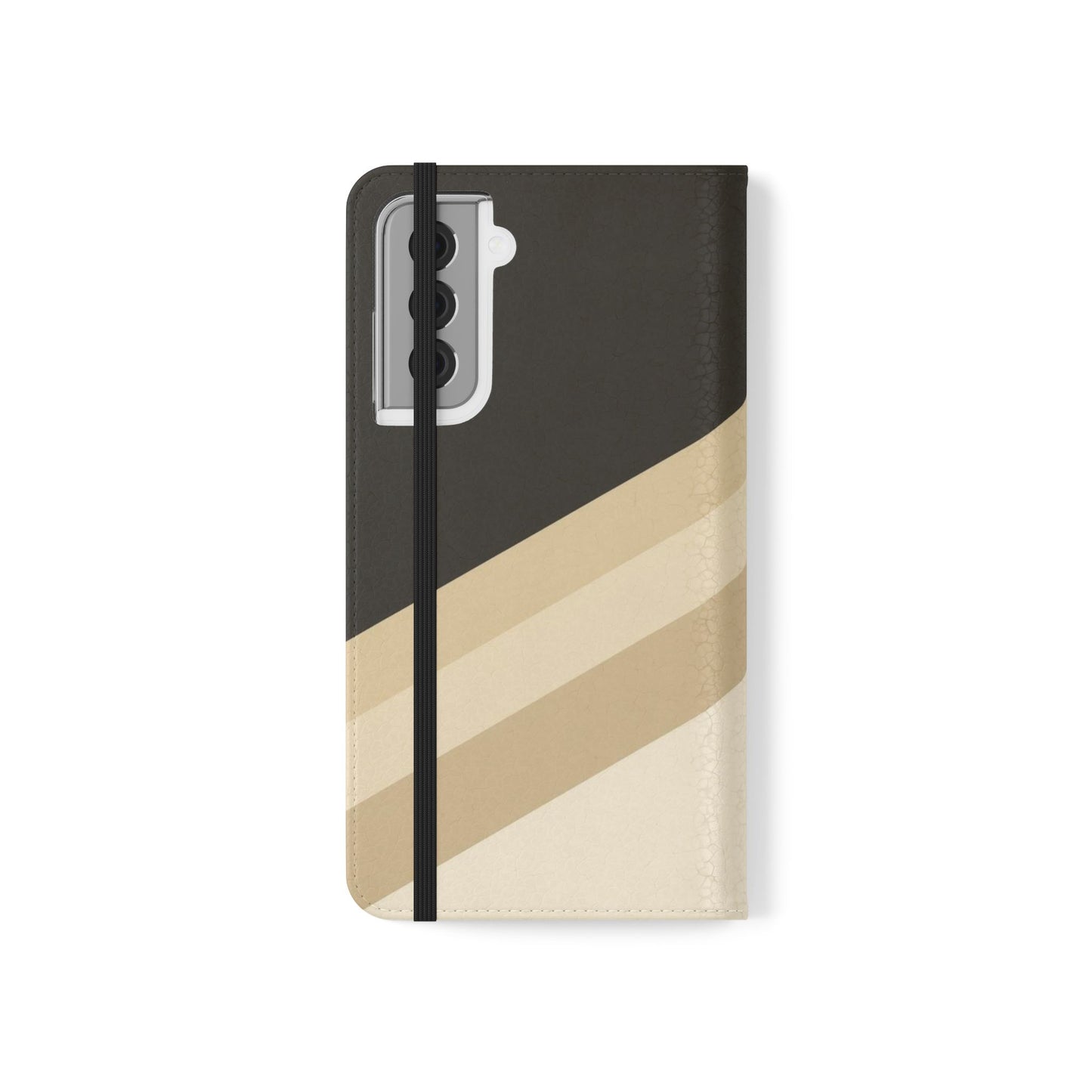 Retro Neutral Stripe Flip Phone Case — Wallet Folio with Card Slots