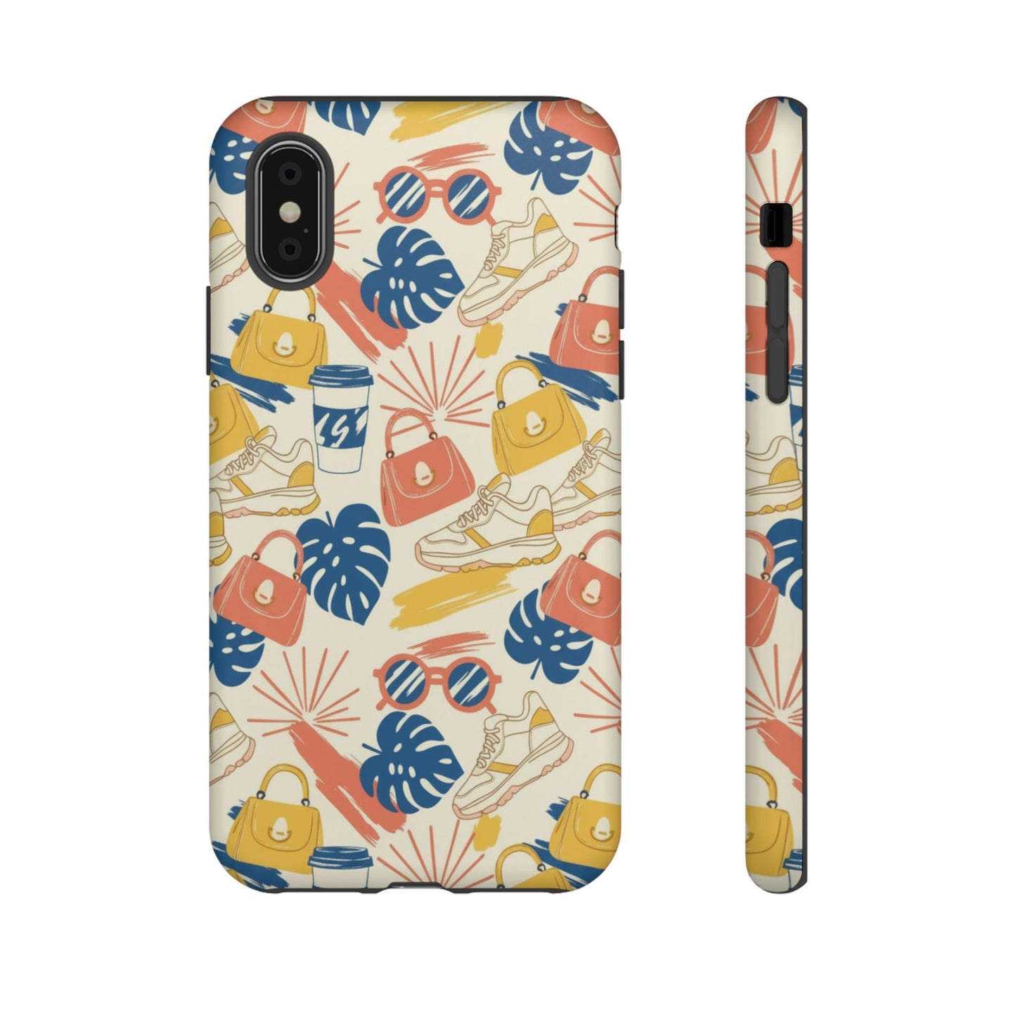 Tough Cases: Retro Summer Pattern Phone Case – Sunglasses, Sneakers & Tropical Leaves