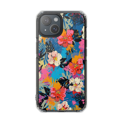 Clear Magnetic Phone Case — Bright Tropical Floral Impact Protection