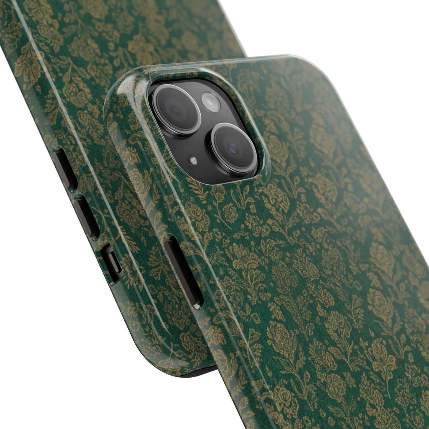 Vintage Floral Tough Phone Case — Green Damask Protective Cover