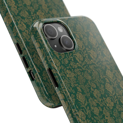 Vintage Floral Tough Phone Case — Green Damask Protective Cover