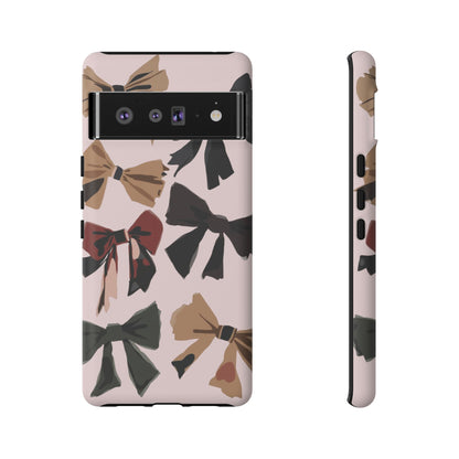 Bow Pattern Phone Case - Pink, Brown & Black Bows Protective Cover