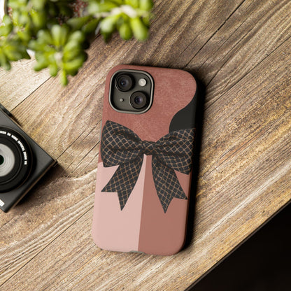 Bow Stripe Tough Phone Case – Pink Mauve Protective Cover