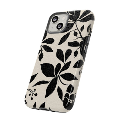 Black Floral Pattern Phone Case — Monochrome Botanical Tough Case