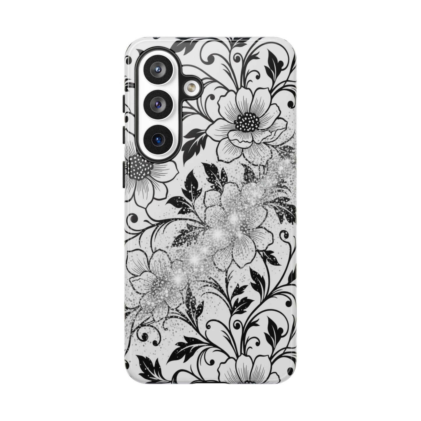 Floral Lace Phone Case — Black & White Vintage Flower Protective Case