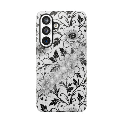 Floral Lace Phone Case — Black & White Vintage Flower Protective Case