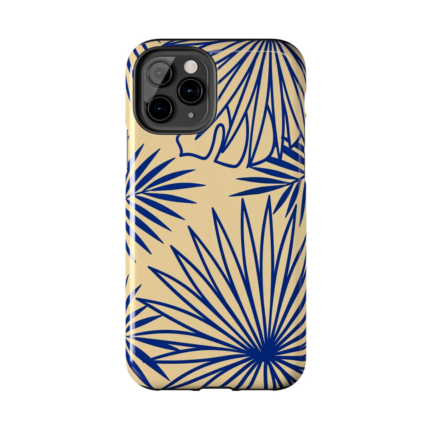 Tropical Palm Pattern Tough Phone Case — Navy Blue Fan Leaves on Sand