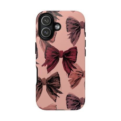 Bow Pattern Tough Phone Case — Pink Watercolor Bows Protective iPhone Cover