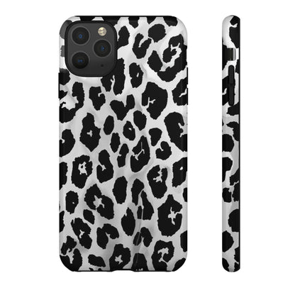 Leopard Print Tough Phone Case – Black & White Animal Pattern Protective Cover