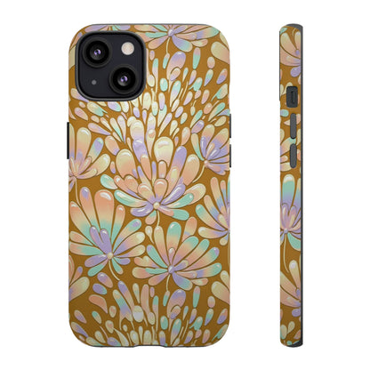 Floral Burst Tough Phone Case – Gold Pastel Botanical Protection