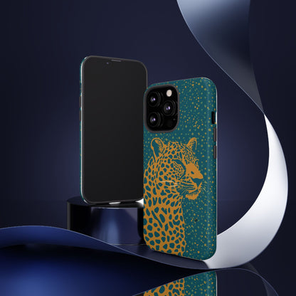 Leopard Spotlight Phone Case — Teal Gold Animal Print Protective Cover