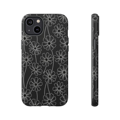 Floral Doodle Tough Phone Case — Black & Gray Daisy Pattern