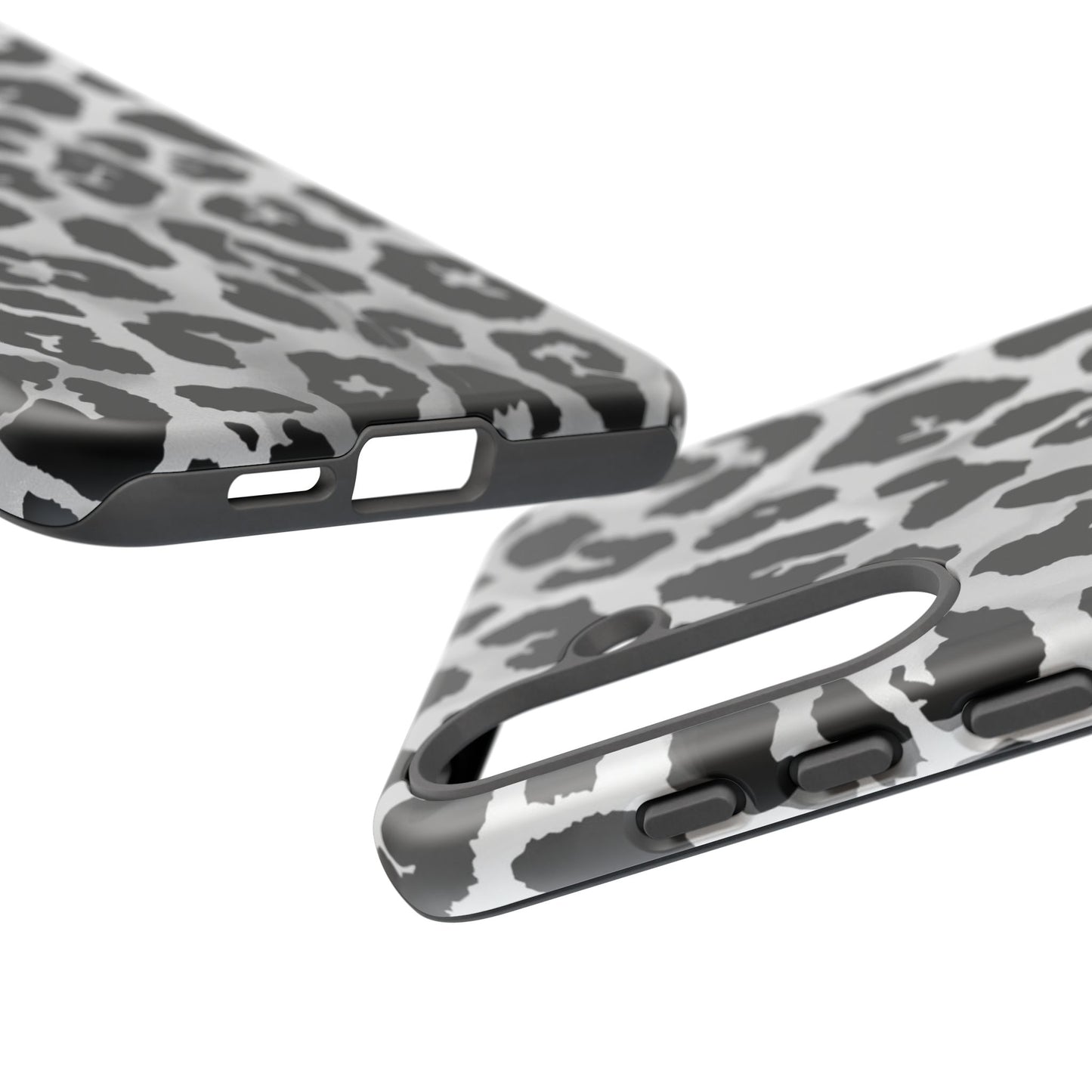 Leopard Print Tough Phone Case – Black & White Animal Pattern Protective Cover