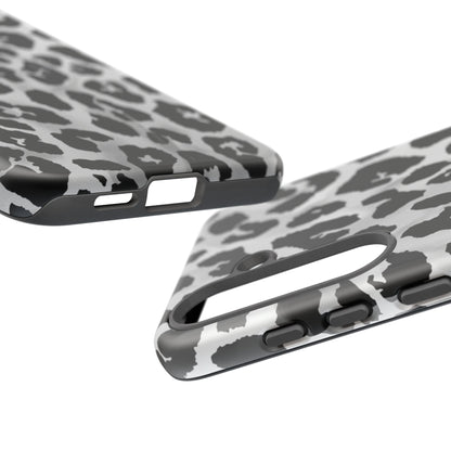 Leopard Print Tough Phone Case – Black & White Animal Pattern Protective Cover