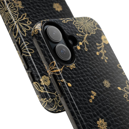 Floral Gold Foil Leather Texture Tough Phone Case